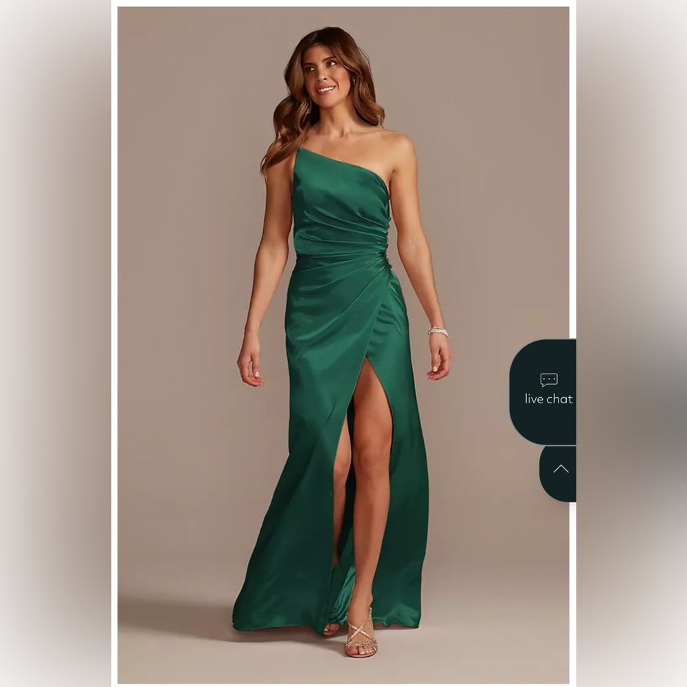 David’s Bridal Bridesmaids one shoulder satin Dress Sz 16 color juniper